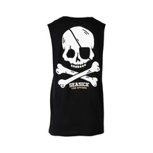 Load image into Gallery viewer, Men's Buccaneer Tank by Tide Apparel featuring a bold skull graphic on a black seamless muscle tee.