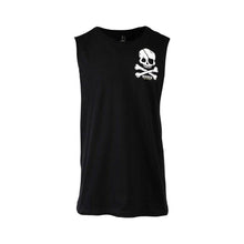 Load image into Gallery viewer, Tide Apparel Men's Buccaneer Tank featuring a bold skull graphic on a black seamless muscle tee.