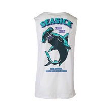 Load image into Gallery viewer, Men's Seasick Tank featuring a hammer shark graphic, perfect for summer beach days and outdoor adventures.