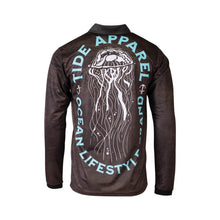 Load image into Gallery viewer, Back view of Tide Apparel Cyclone Jersey featuring a jellyfish design, perfect for fishing and outdoor activities.