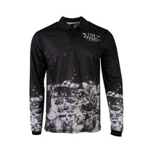 Load image into Gallery viewer, Men's Tide Apparel Rain Jersey polo shirt, long sleeve, black with sublimated design for stylish outdoor comfort.