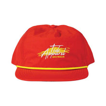 Load image into Gallery viewer, Tide Apparel Men's Beach Snapback Cap in red with yellow accents, perfect for outdoor activities and casual wear.