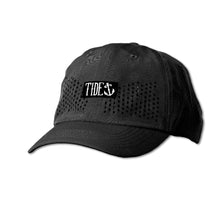 Load image into Gallery viewer, Black performance fishing cap with breathable mesh, adjustable fit, and curved brim for sun protection.