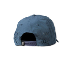 Load image into Gallery viewer, Back view of a navy performance cap with breathable mesh panels and adjustable closure for fishing.