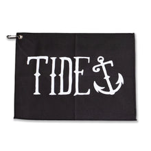 Load image into Gallery viewer, Logo Multi-Purpose Towel featuring &#39;TIDE&#39; and anchor design, perfect for fishing and outdoor activities.