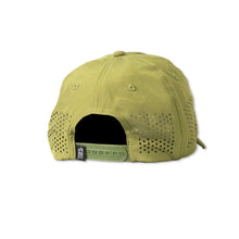 Load image into Gallery viewer, Back view of an olive green performance fishing cap featuring breathable mesh panels.